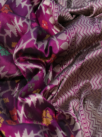 Pure banarasi uppada silk saree purple with allover thread & zari weaves and zari woven border