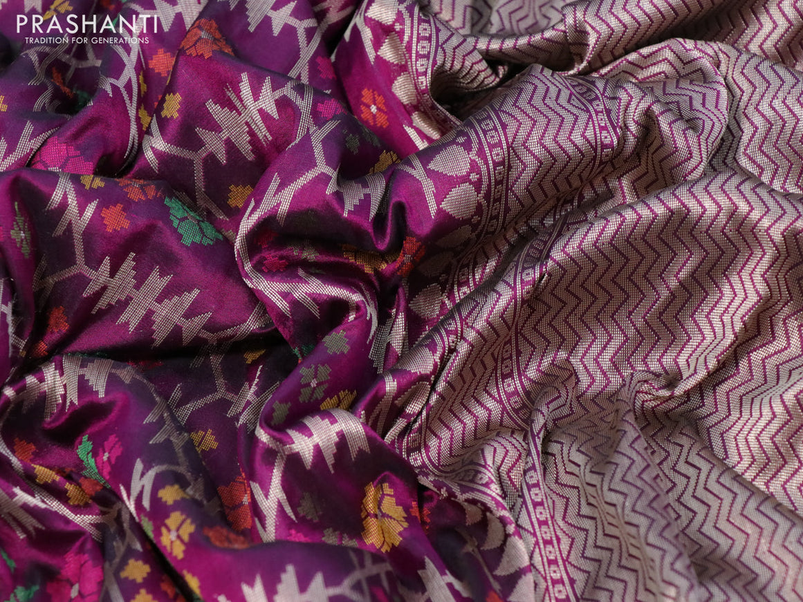 Pure banarasi uppada silk saree purple with allover thread & zari weaves and zari woven border