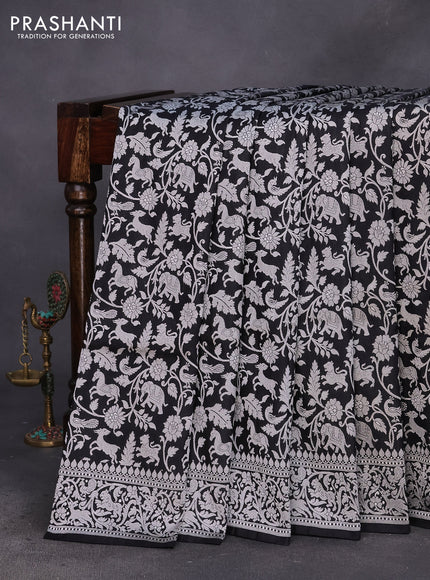 Pure banarasi uppada silk saree black with allover silver zari woven brocade weaves and silver zari woven border