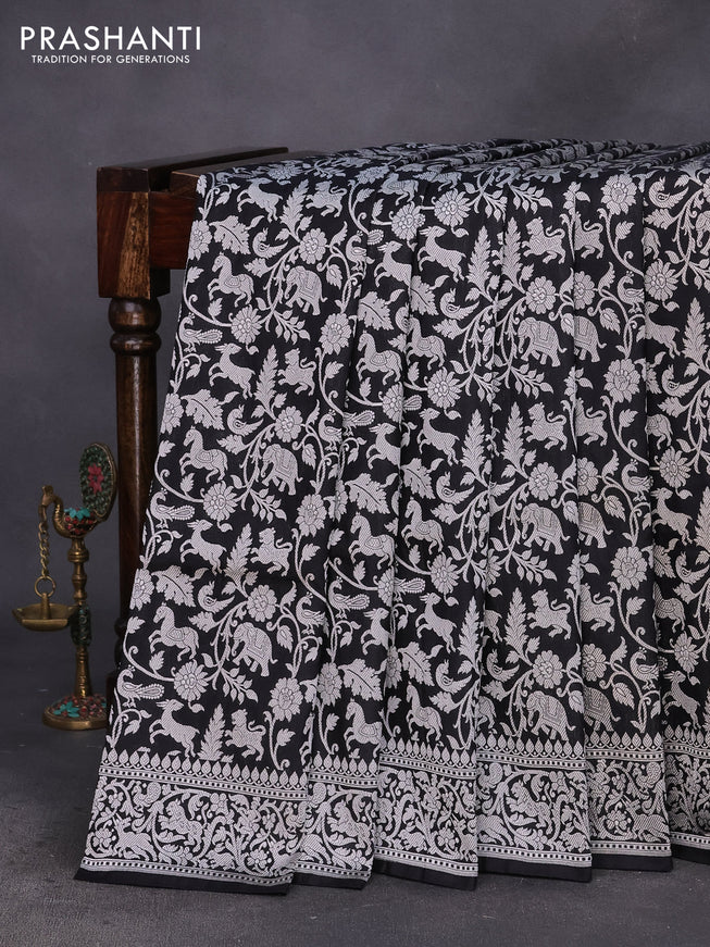 Pure banarasi uppada silk saree black with allover silver zari woven brocade weaves and silver zari woven border