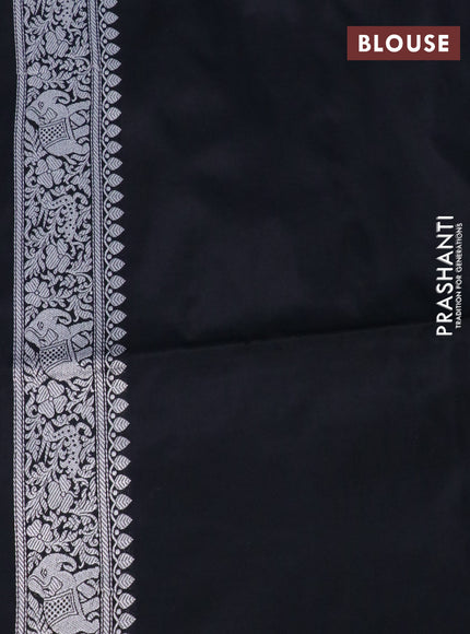 Pure banarasi uppada silk saree black with allover silver zari woven brocade weaves and silver zari woven border