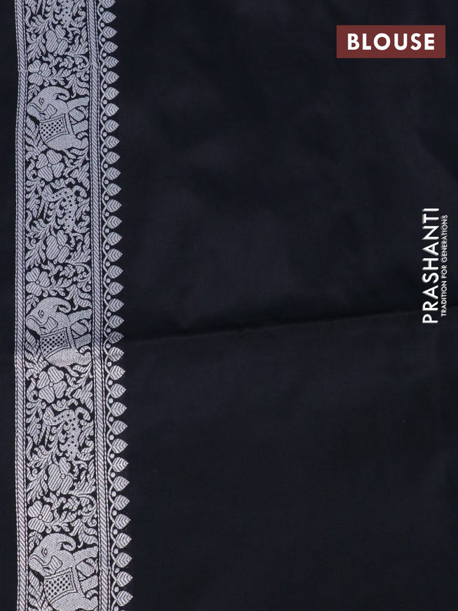 Pure banarasi uppada silk saree black with allover silver zari woven brocade weaves and silver zari woven border