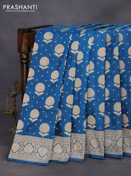 Pure banarasi uppada silk saree cs blue with allover zari woven buttas and zari woven border