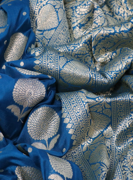 Pure banarasi uppada silk saree cs blue with allover zari woven buttas and zari woven border