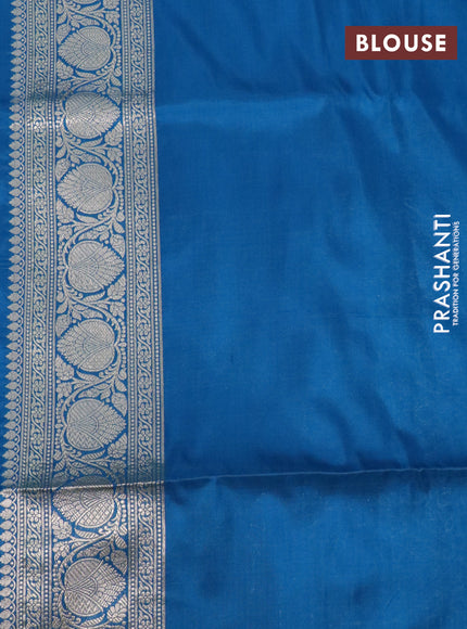 Pure banarasi uppada silk saree cs blue with allover zari woven buttas and zari woven border