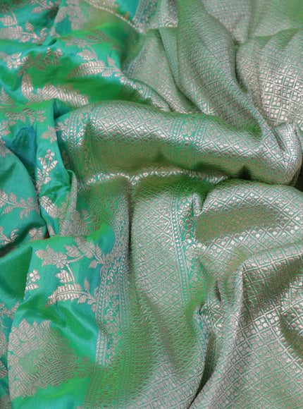 Pure banarasi uppada silk saree dual shade of teal bluish green with allover zari woven brocade weaves and zari woven border