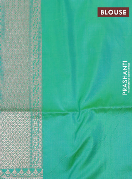 Pure banarasi uppada silk saree dual shade of teal bluish green with allover zari woven brocade weaves and zari woven border