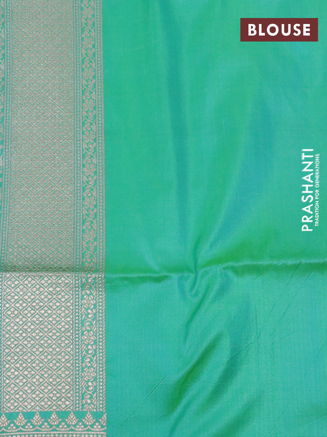 Pure banarasi uppada silk saree dual shade of teal bluish green with allover zari woven brocade weaves and zari woven border