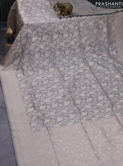 Pure banarasi uppada silk saree grey with allover zari woven floral weaves and zari woven border