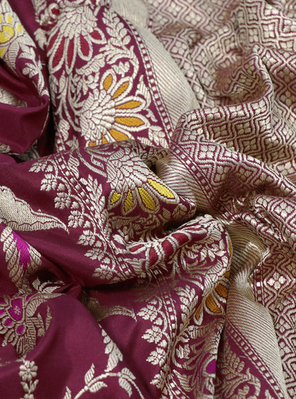 Pure banarasi uppada silk saree maroon with allover floral zari weaves and zari woven border