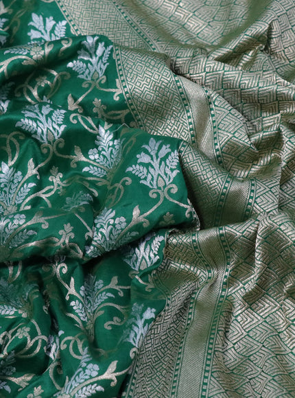 Pure banarasi uppada silk saree green and maroon with allover silver & gold zari weaves and zari woven border