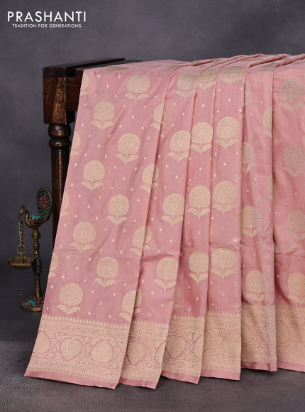 Pure banarasi uppada silk saree pastel pink with allover zari woven buttas and zari woven border