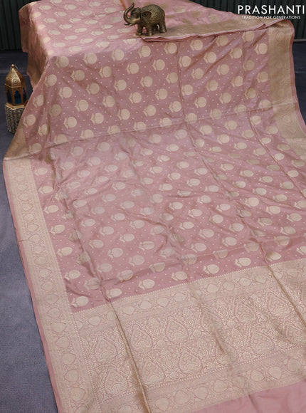 Pure banarasi uppada silk saree pastel pink with allover zari woven buttas and zari woven border