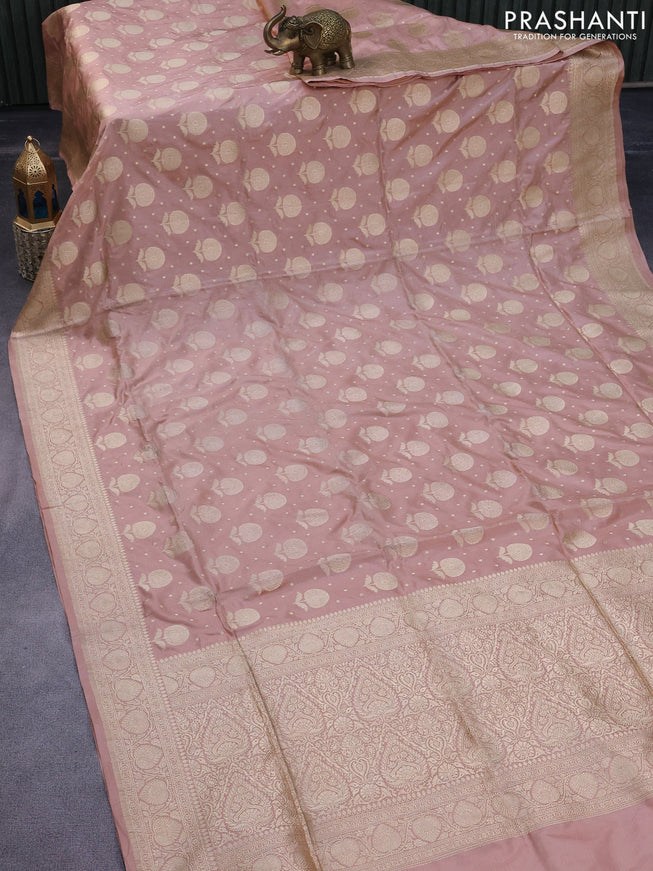 Pure banarasi uppada silk saree pastel pink with allover zari woven buttas and zari woven border