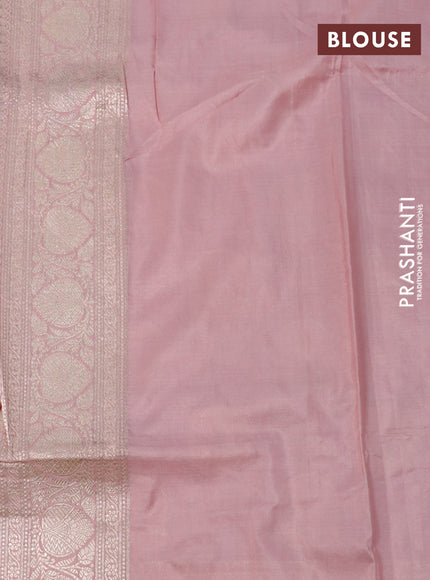 Pure banarasi uppada silk saree pastel pink with allover zari woven buttas and zari woven border