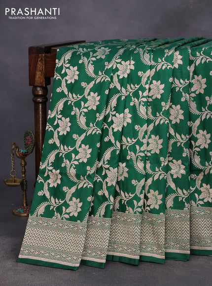 Pure banarasi uppada silk saree green with allover silver zari floral weaves and zari woven border