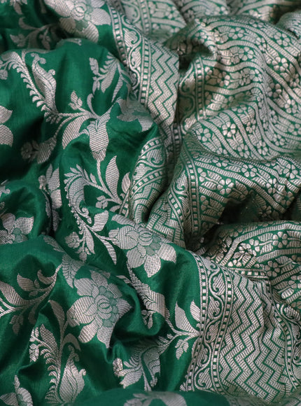 Pure banarasi uppada silk saree green with allover silver zari floral weaves and zari woven border