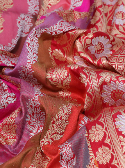 Pure banarasi uppada silk saree multi colour and red with allover silver & gold zari weaves and zari woven border