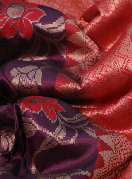 Pure banarasi uppada silk saree wine shade and red with allover thread & zari woven floral weaves and zari woven border