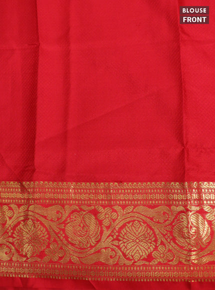 Pure kanchipuram silk saree blue and red with allover kalamkari digital prints and zari woven border