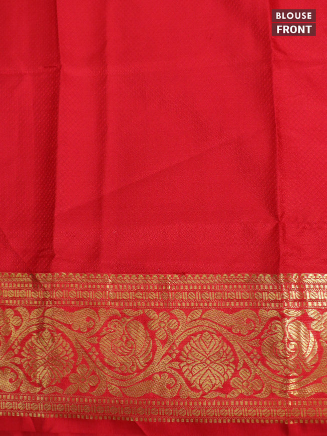 Pure kanchipuram silk saree blue and red with allover kalamkari digital prints and zari woven border