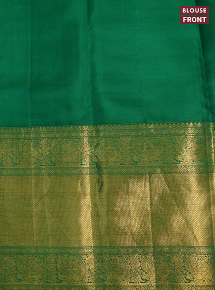 Pure kanchipuram silk saree brown and green with allover digital prints and long zari woven border