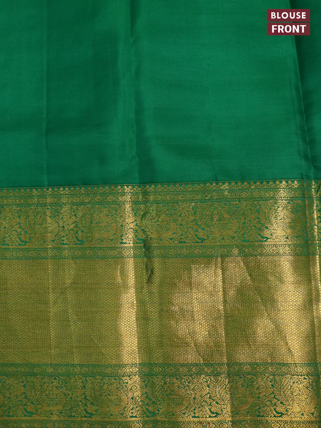 Pure kanchipuram silk saree brown and green with allover digital prints and long zari woven border