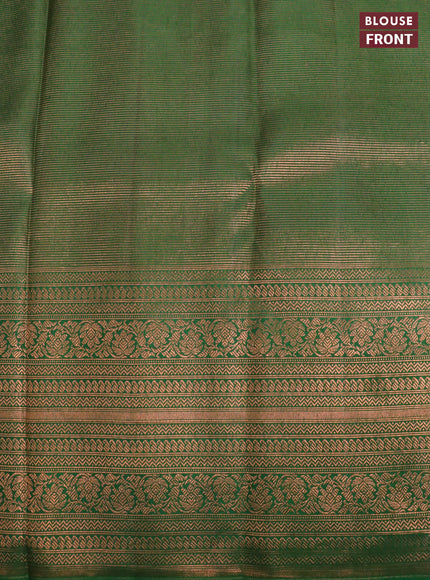 Pure kanchipuram silk saree grey shade and green with allover copper zari weaves & kalamkari digital prints and long zari woven border