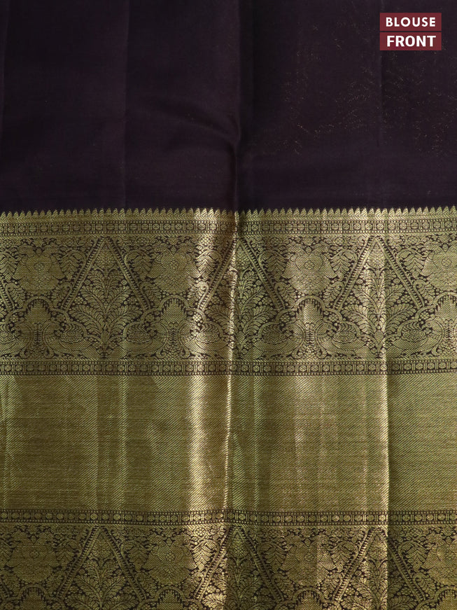 Pure kanchipuram silk saree sandal and deep coffee brown with allover floral digital prints and long zari woven border