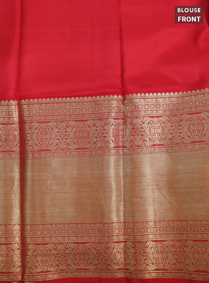 Pure kanchipuram silk saree brown shade and red with pichwai digital prints and long zari woven border