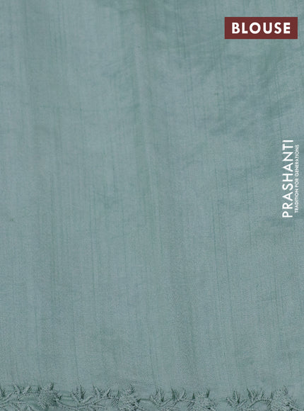 Pure organza silk saree pastel green with floral design embroidery work weaves and embroidery work simple border