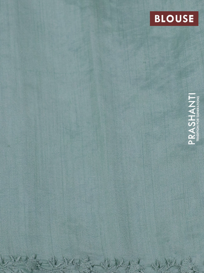 Pure organza silk saree pastel green with floral design embroidery work weaves and embroidery work simple border