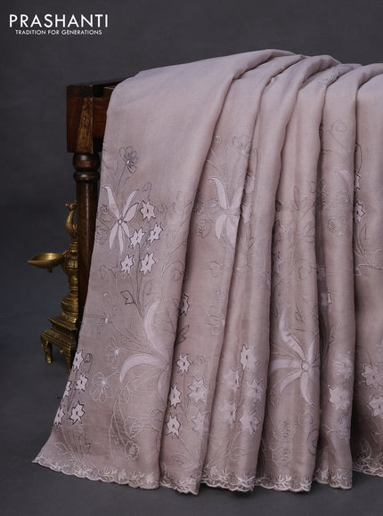 Pure organza silk saree grey with floral design embroidery work weaves and embroidery work simple border