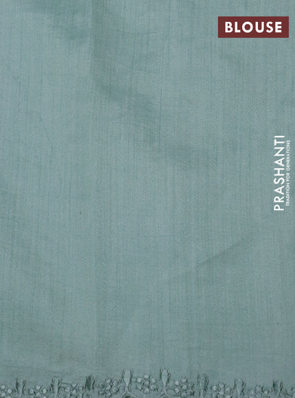 Pure organza silk saree pastel green with floral design embroidery work weaves and embroidery work simple border