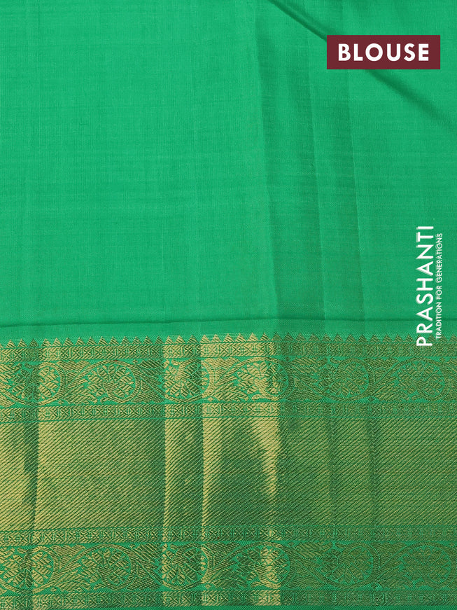 Pure kanchipuram silk saree off white and green with zari woven leaf buttas and zari woven border