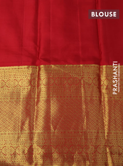 Pure kanchipuram silk saree green and red with allover zari woven brocade weaves and long zari woven border