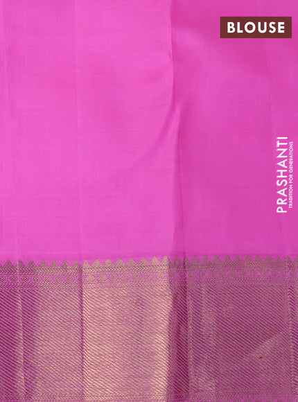 Pure kanchipuram tissue silk saree dual shade of gold and candy pink with allover zari woven brocade weaves and zari woven border