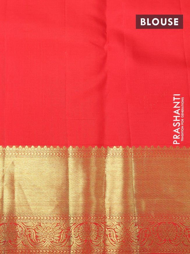 Pure kanchipuram silk saree cream and red with allover zari woven brocade weaves and zari woven border