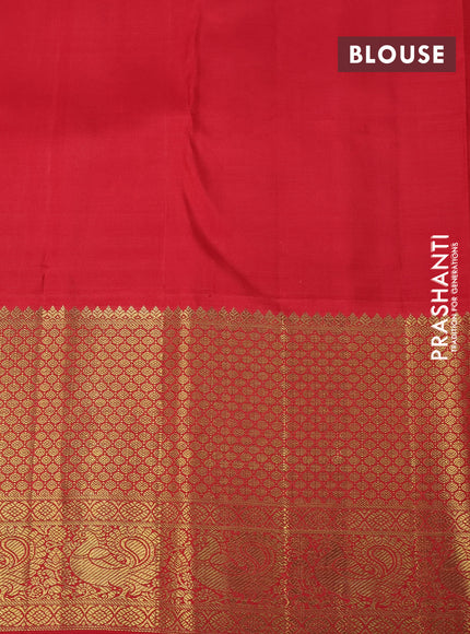 Pure kanchipuram silk saree mustard yellow and red with allover zari woven brocade weaves and long zari woven border