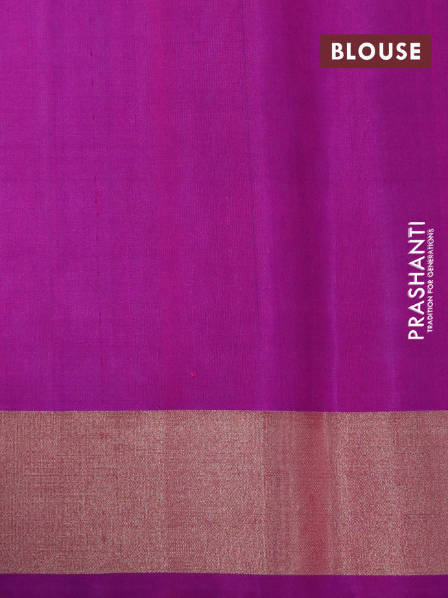 Pure soft silk saree teal blue shade and magenta with zari woven buttas and zari woven border