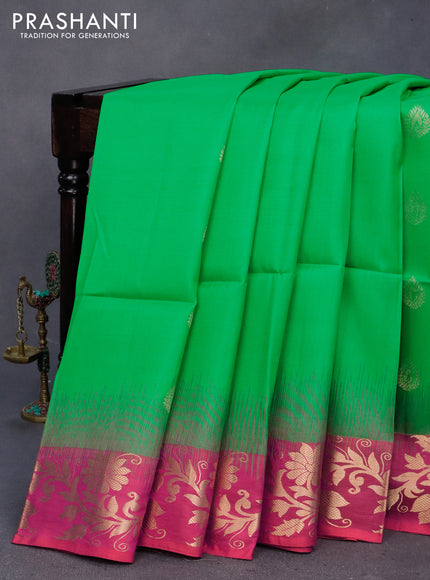 Pure soft silk saree green and dual shade of pinkish orange with zari woven buttas and floral design zari woven border