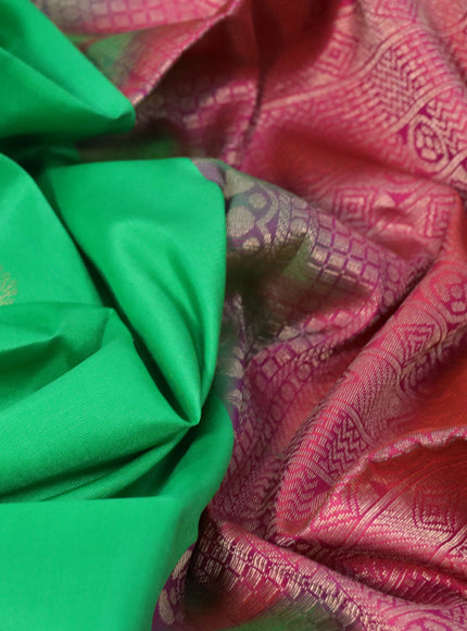 Pure soft silk saree green and dual shade of pinkish orange with zari woven buttas and floral design zari woven border