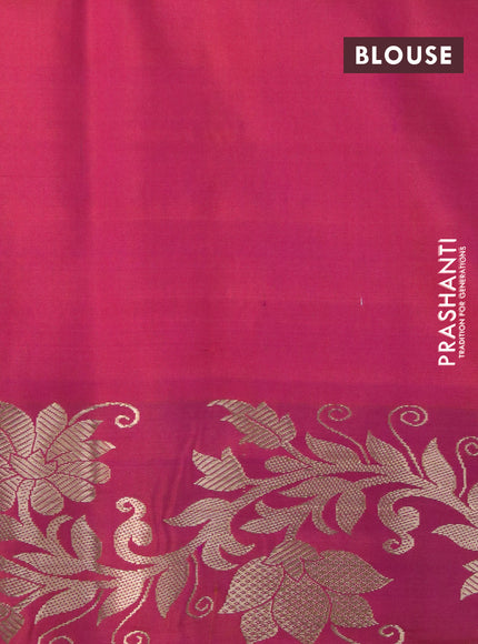 Pure soft silk saree green and dual shade of pinkish orange with zari woven buttas and floral design zari woven border