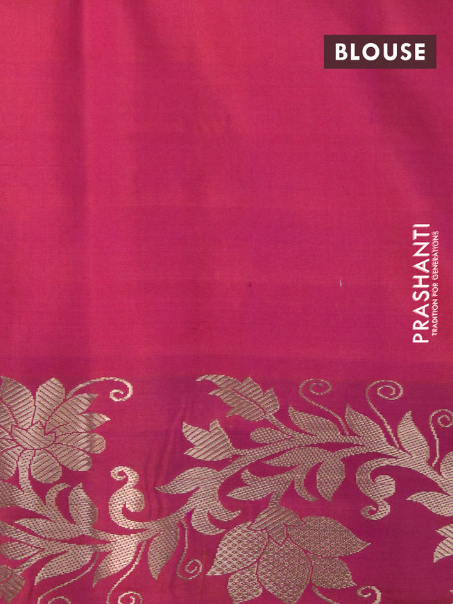 Pure soft silk saree green and dual shade of pinkish orange with zari woven buttas and floral design zari woven border