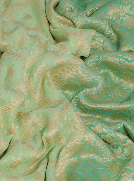 Banarasi georgette silk saree pista green and teal green with allover zari weaves and zari woven border