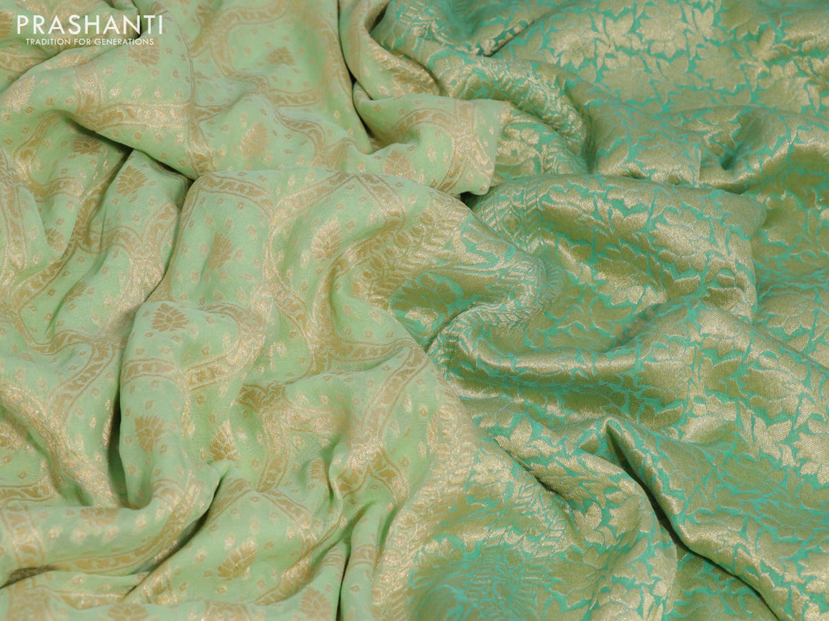 Banarasi georgette silk saree pista green and teal green with allover zari weaves and zari woven border