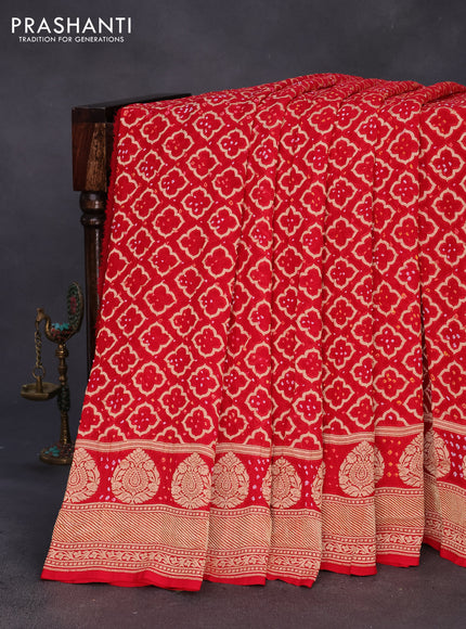 Banarasi georgette silk saree red with allover thread & zari weaves bandhani prints and zari woven border