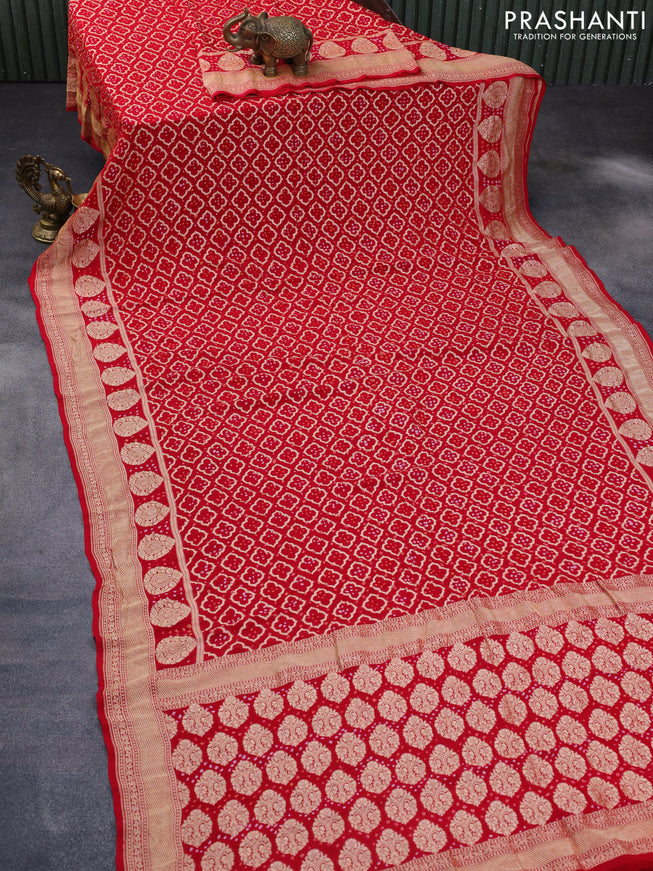 Banarasi georgette silk saree red with allover thread & zari weaves bandhani prints and zari woven border