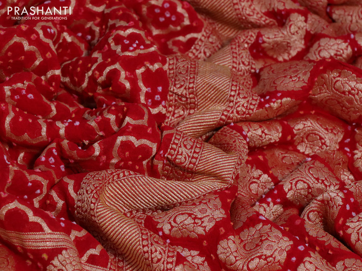 Banarasi georgette silk saree red with allover thread & zari weaves bandhani prints and zari woven border