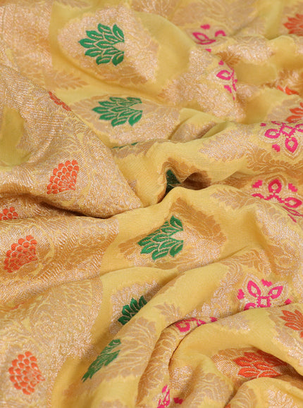 Banarasi georgette silk saree yellow with allover thread & zari weaves bandhani prints and woven border